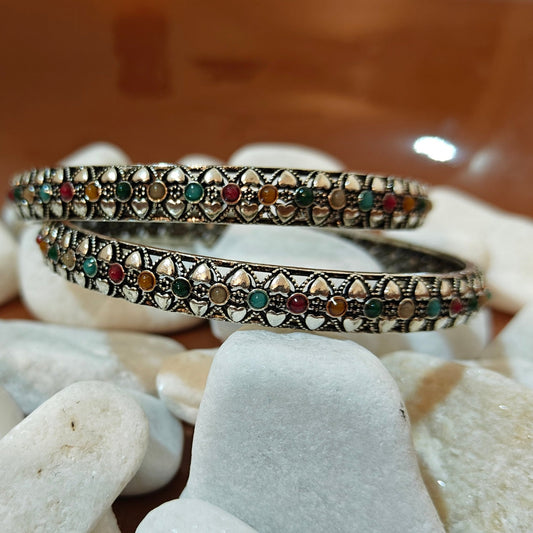 LUXURY UNIQUE REAL STONE BANGLES (PAIR OF 2)