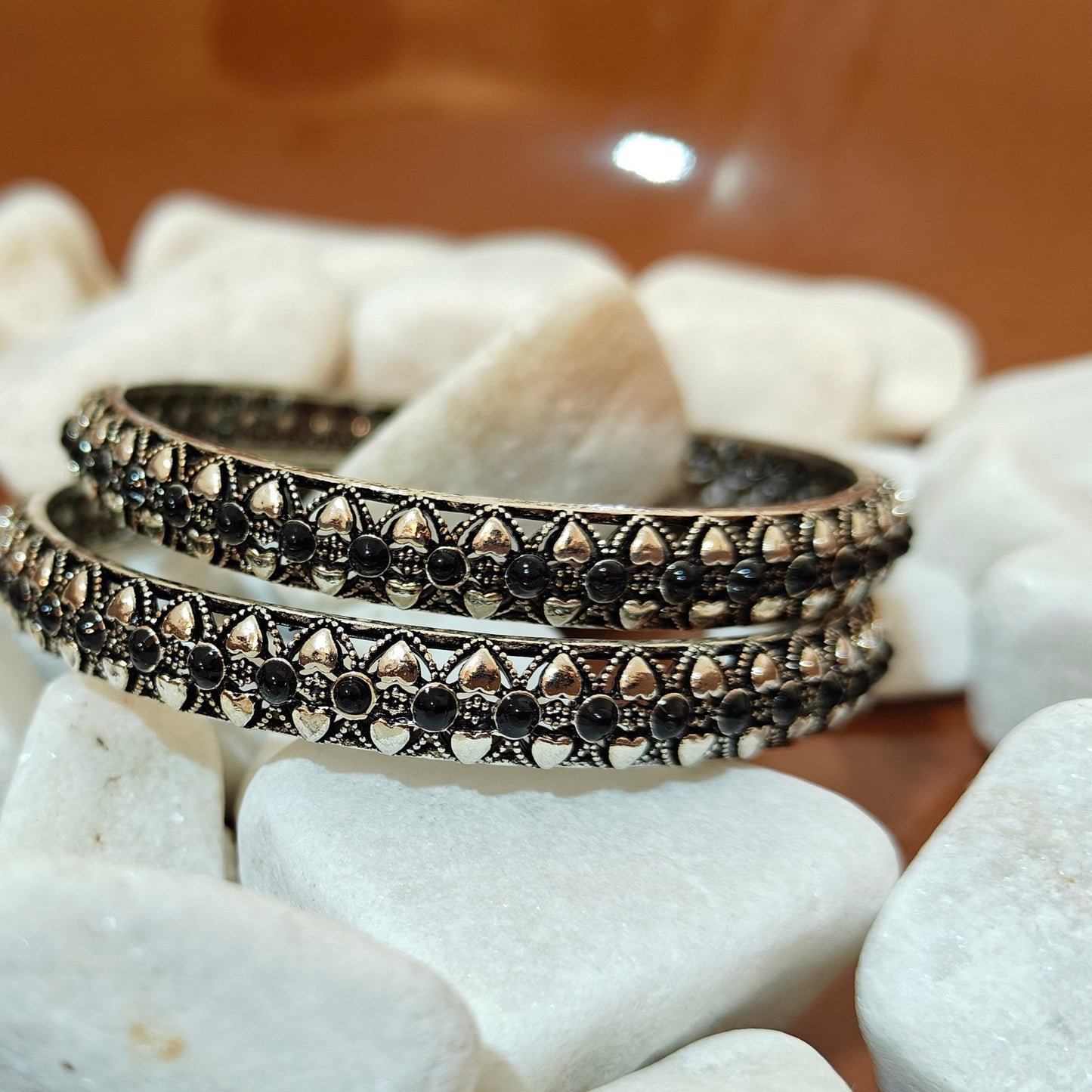 LUXURY UNIQUE REAL STONE BANGLES (PAIR OF 2)