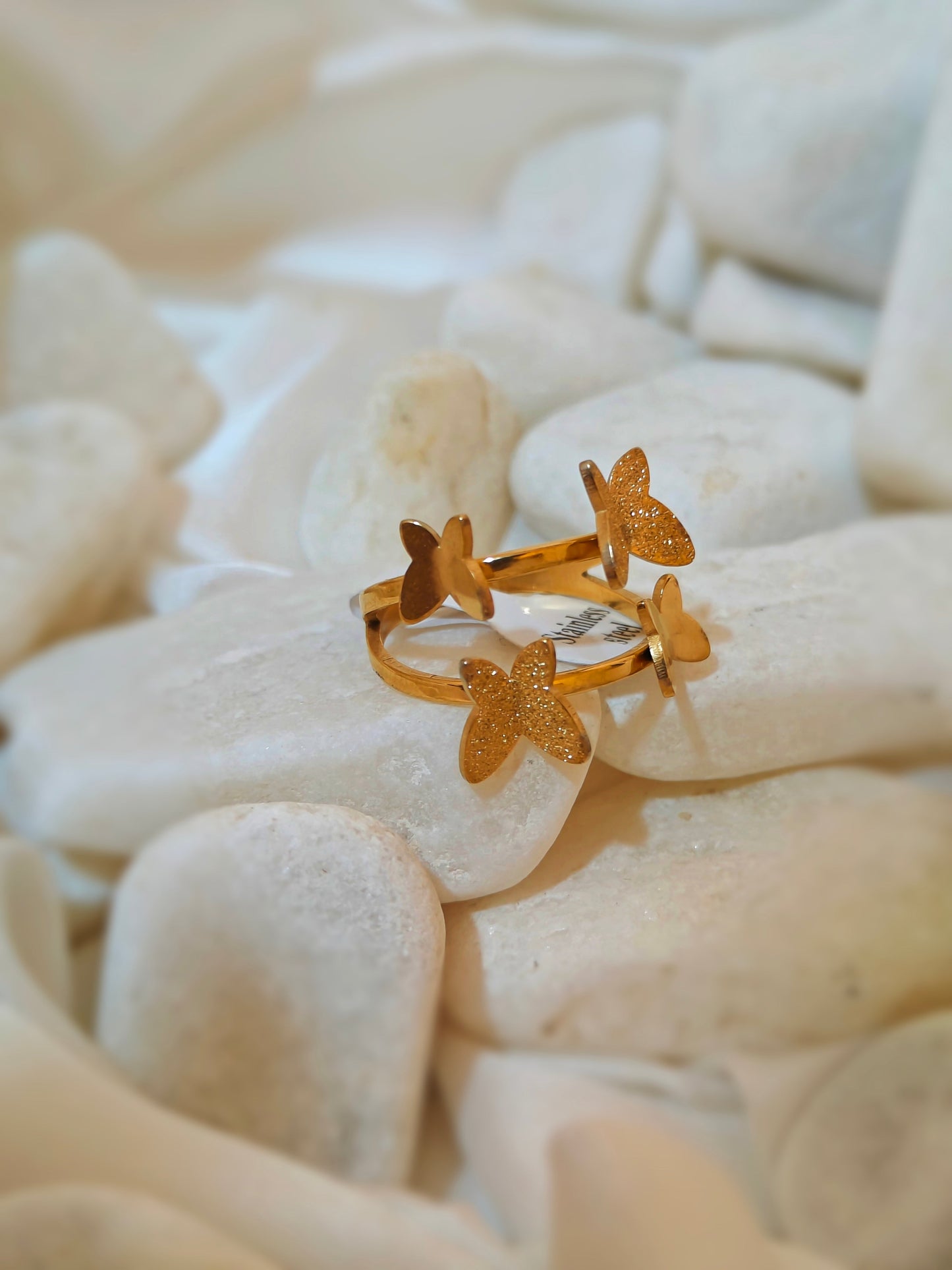 BUTTERFLY GOLD PLATED STAINLESS STEEL RING