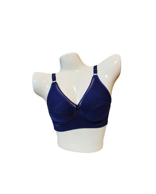 Womens Plain Cotton Bra-Blue