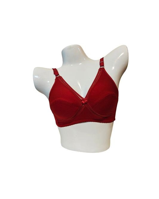 Womens Plain Cotton Bra-Red